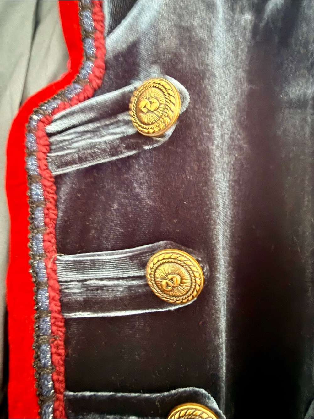 NWOT Women’s Hussar Military-Style Cropped Velvet Jacket in Navy with Red Trim - Picture 9 of 9